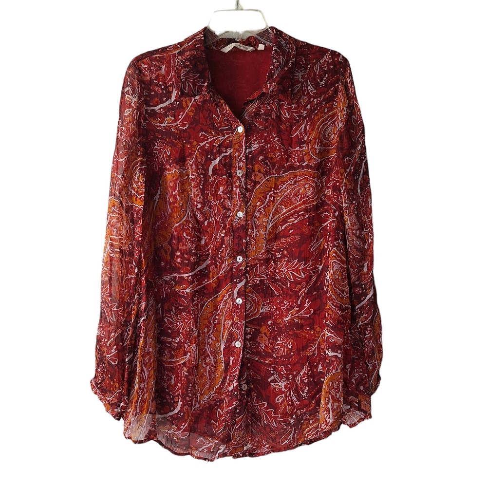 Soft Surroundings Sz M Cheyla Paisley Long Sleeve Button Down Lined Blouse Top